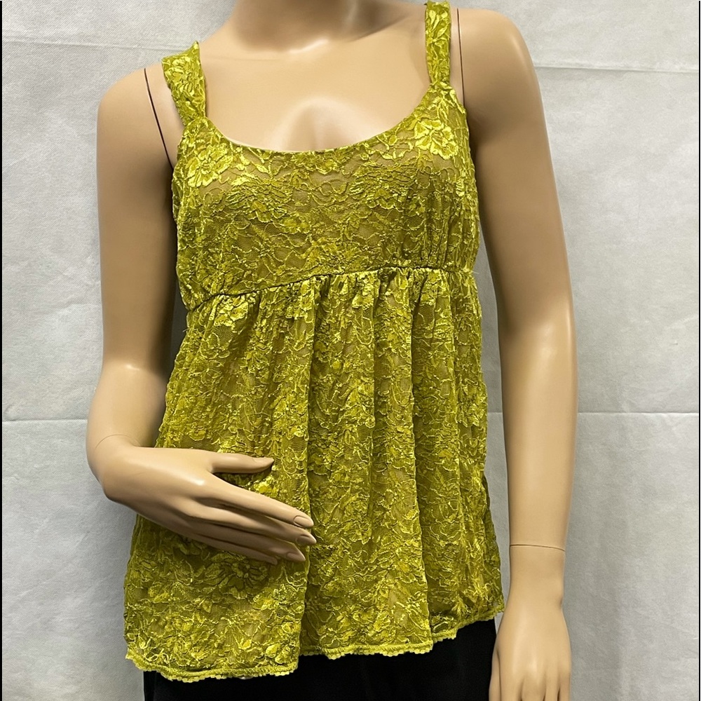 New York & Company Chartreuse Lace Camisole